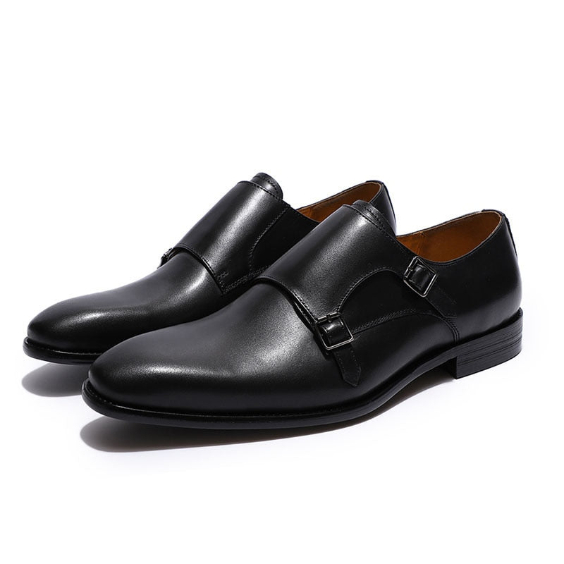 ParGrace Formal  Oxfords Double Buckles Monk Strap  Shoes Genuine Leather