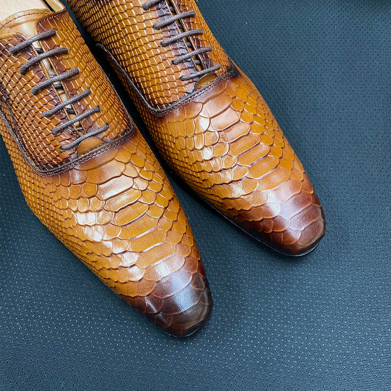 Luxury Mens Wedding Oxford Shoes Black Brown Genuine Leather Snake Print
