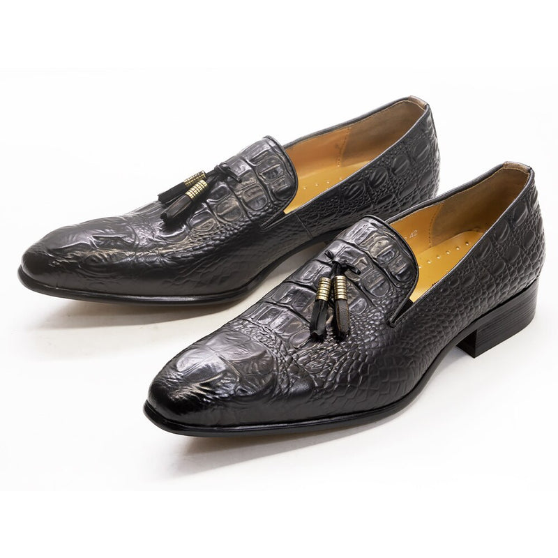 ParGrace Tassel Loafer Genuine Leather Crocodile Prints