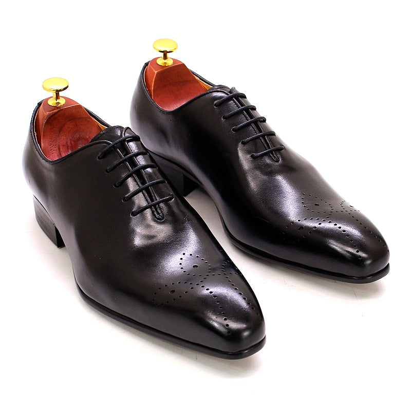 ParGrace Oxfords Leather Men Shoes Whole Cut Fashion Casual Pointed Toe