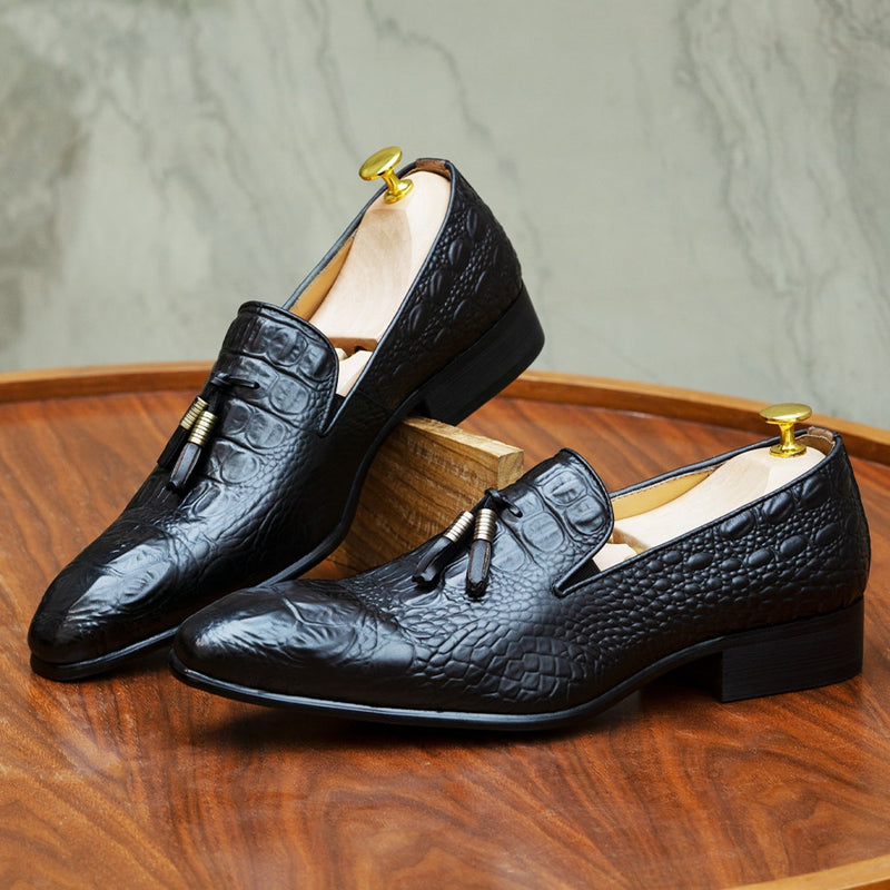 ParGrace Tassel Loafer Genuine Leather Crocodile Prints