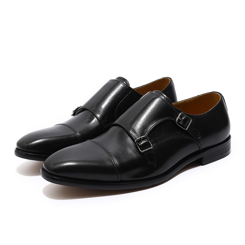 ParGrace Double Buckle & Comfortable Monk Strap Genuine Leather