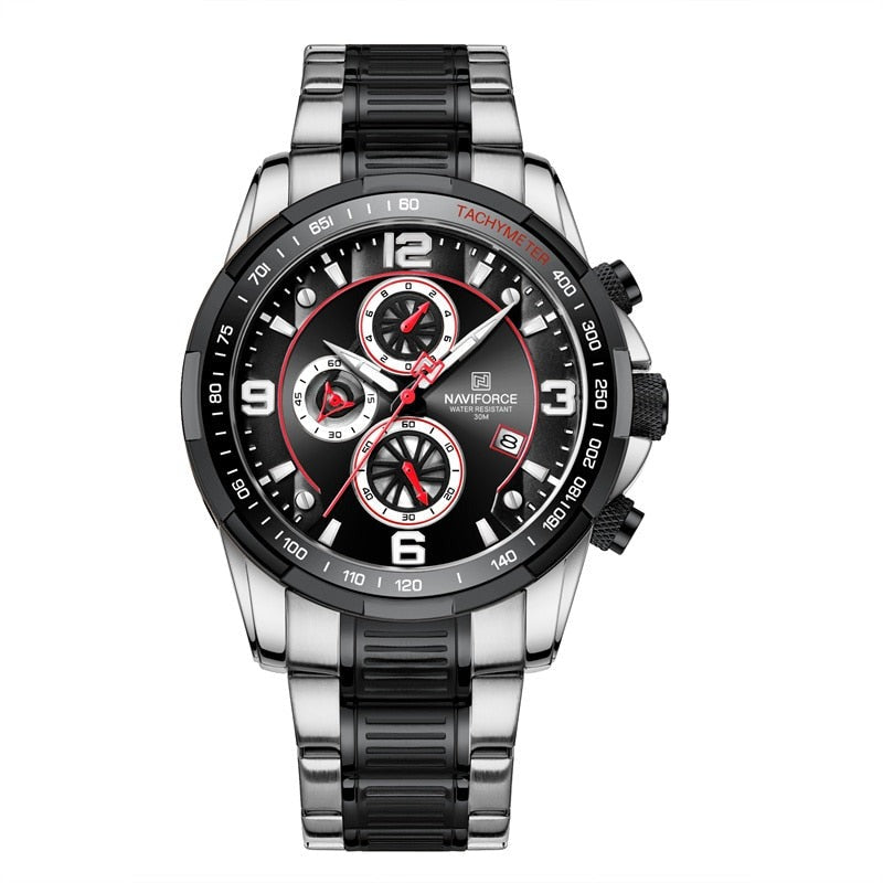 NAVIFORCE Quartz Chronograph Dial Stainless Steel Watch 3Bar Water Resistant