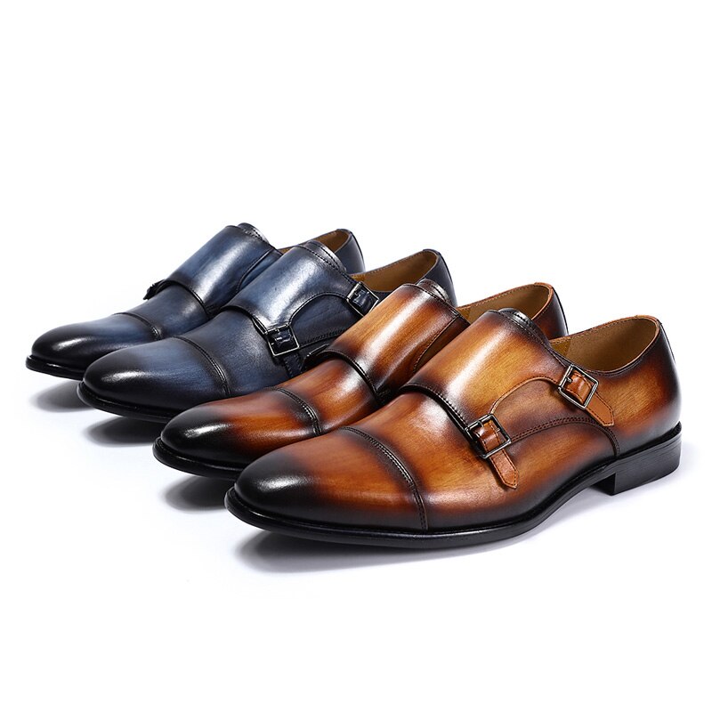 ParGrace Double Buckle & Comfortable Monk Strap Genuine Leather