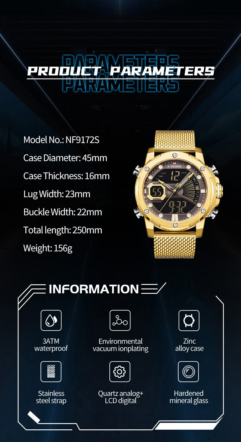 NAVIFORCE Original Luxury WatchesQuartz Dual Display Military Sports Wrist Waterproof