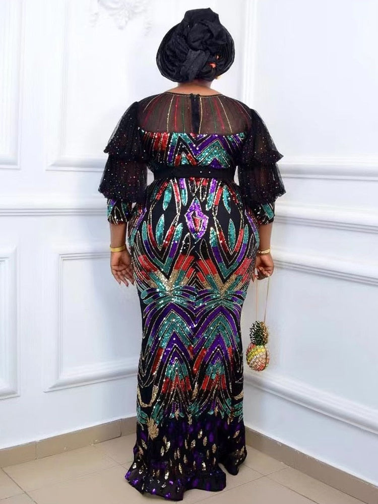 New African Luxury Sequin Dresses Plus Size