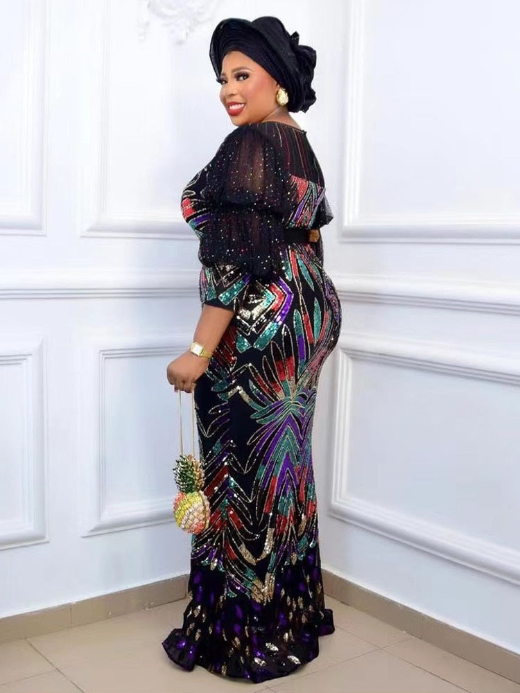 New African Luxury Sequin Dresses Plus Size
