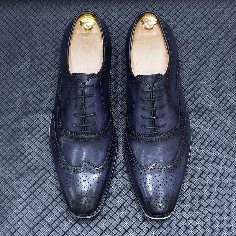 ParGrace Genuine Calfskin Leather Handmade Wingtip Oxford