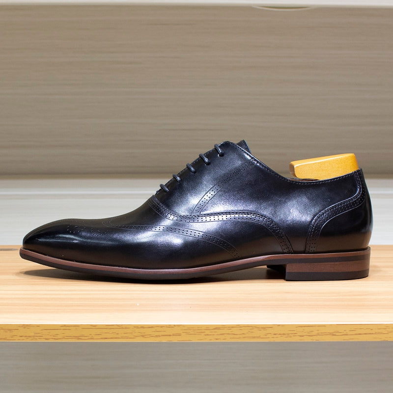 ParGrace Wingtip Oxford Genuine Leather Dress Shoes Handmade Lace Up