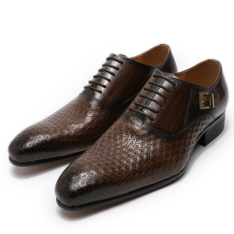 ParGrace  Luxury Genuine Leather Geometric Prints Office Wedding Man