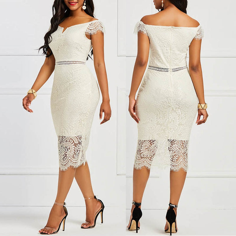 Pargrace Dress Lace Hollow Backless Elegant Party Chic Retro