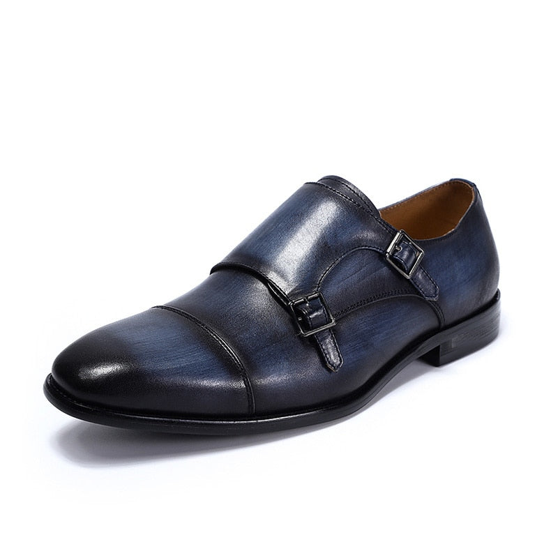 ParGrace Double Buckle & Comfortable Monk Strap Genuine Leather