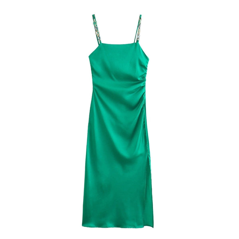 ParGrace Fashion Sea Green Dress Straps with Chains