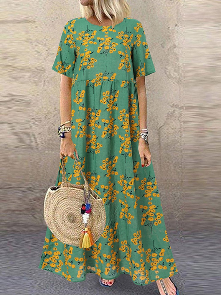ParGrace Printed Sundress Casual Short Sleeve Dress
