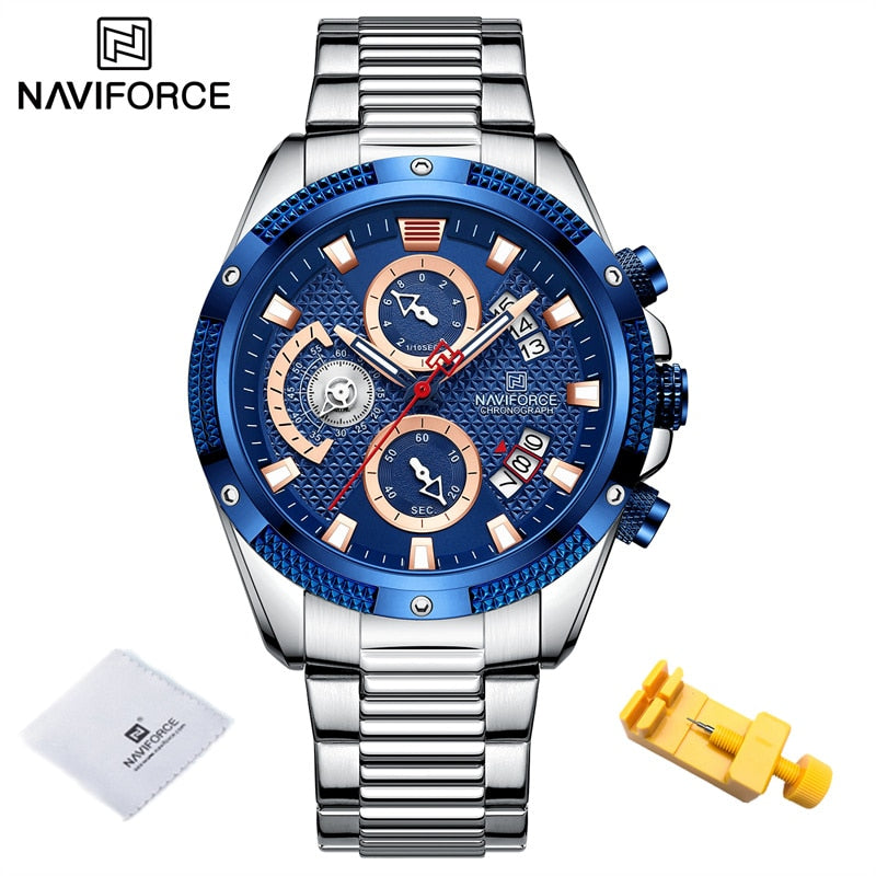 NAVIFORCE  Gold Fashion Quartz Clock Analog Chronograph Waterproof