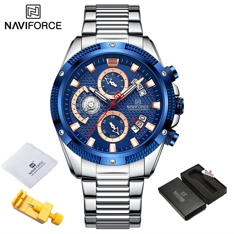 NAVIFORCE  Gold Fashion Quartz Clock Analog Chronograph Waterproof