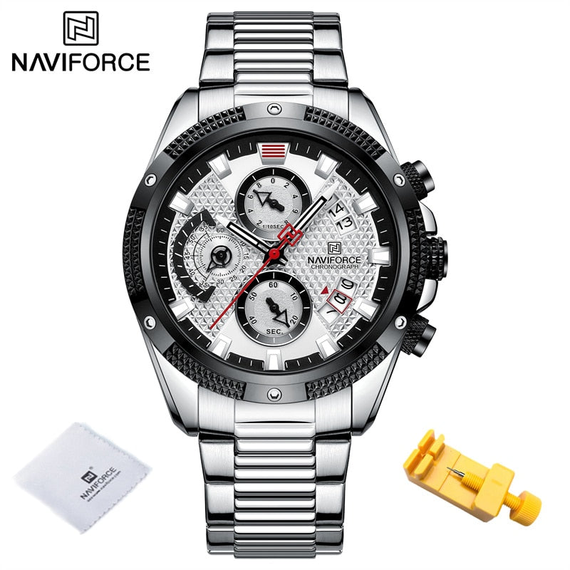 NAVIFORCE  Gold Fashion Quartz Clock Analog Chronograph Waterproof