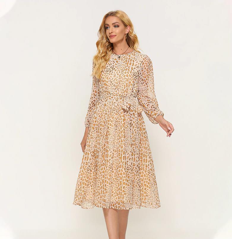 ParGrace  Long Sleeve Polka Dress O Neck Chiffon A Line