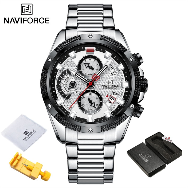 NAVIFORCE  Gold Fashion Quartz Clock Analog Chronograph Waterproof