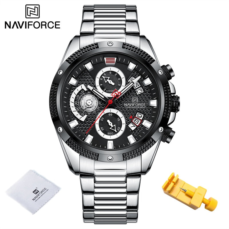 NAVIFORCE  Gold Fashion Quartz Clock Analog Chronograph Waterproof